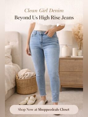 Beyond Us Light Wash Skinny Stretch Jeans High Rise Raw Hem Size 18